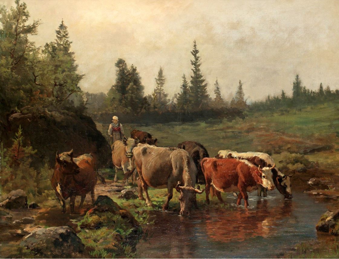 Пейзаж с водопоем скота