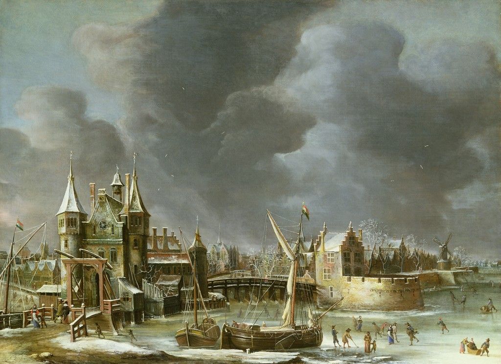 Вид на Regulierspoort, Амстердам, зимой