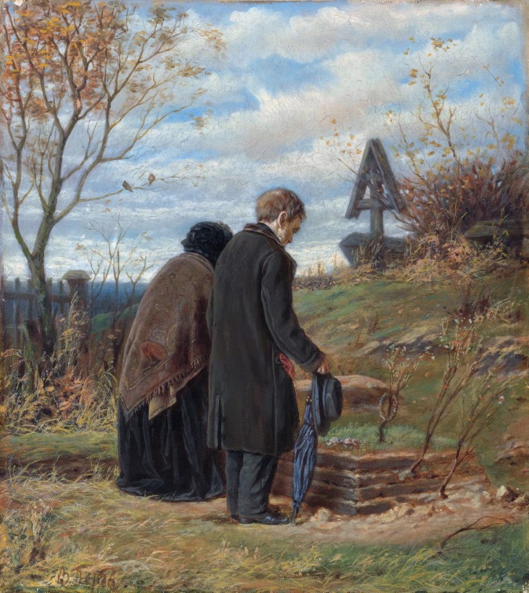Старики-родители на могиле сына. 1874