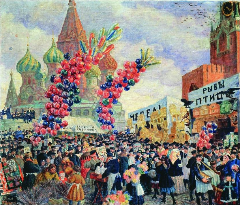 Вербный торг у Спасских ворот на Красной площади в Москве. 1917
