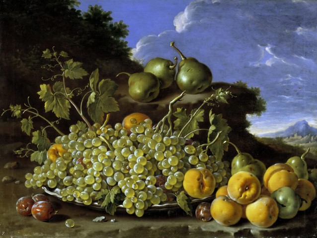 Репродукция картины 'Виноград, груши, персики и сливы в пейзаже' Мелендес Э.. Купить