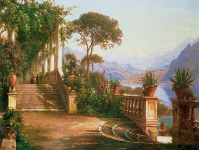 Репродукция картины 'Терраса, выходящая на озеро Комо' Аагард Карл Фредерик. Купить