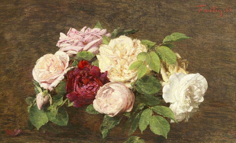 Репродукция картины 'Розы Ниццы на столе' Фантен - Латур Анри. Купить