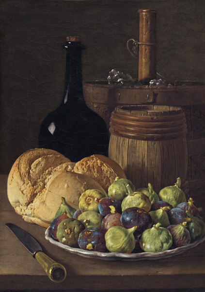 Репродукция картины 'Натюрморт с инжиром и хлебом' Мелендес Луис. Купить