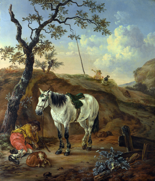 Репродукция картины ' Белая лошадь, стоящая у спящего человека' Вербик Питер. Купить
