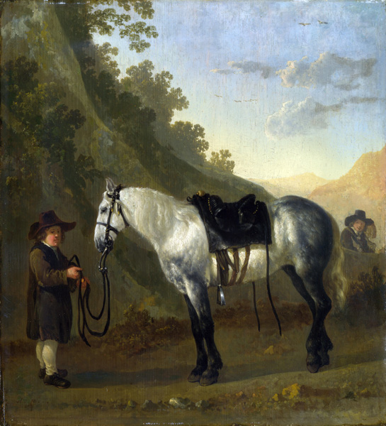 Репродукция картины 'Мальчик, держащий серую лошадь' Ван Кальрайт Абрахам. Купить