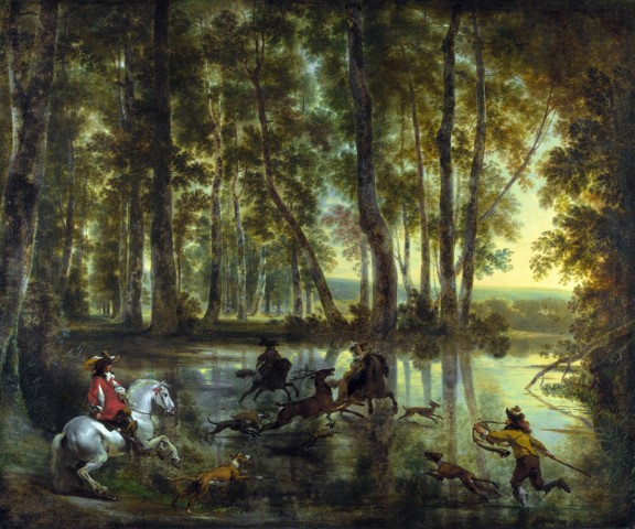 Репродукция картины 'Охота на оленя в лесу' Берхем Николас. Купить
