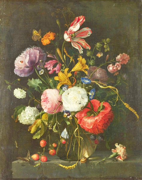 Репродукция картины 'Цветы в стеклянной вазе' Ван Валскапелл Якоб. Купить