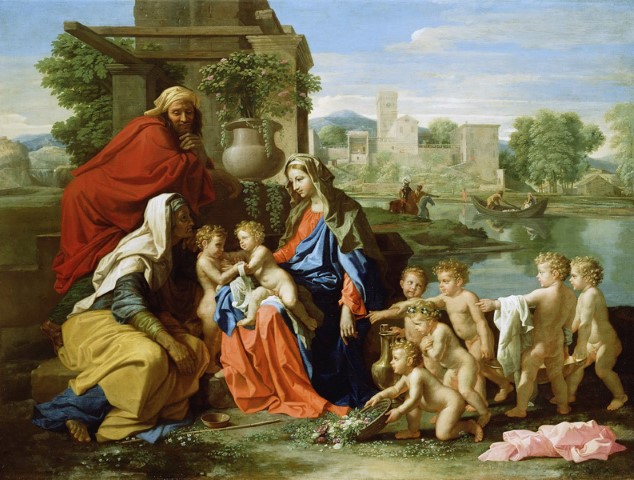 Репродукция картины 'Св. семейство со свв Елизаветой и Иоанном Крестителем' Пуссен Николя. Купить