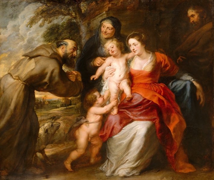 Репродукция картины 'Св. семейство со св. Франциском и Анной и младенцем св. Иоанном Крестителем' Рубенс Питер Пауль. Купить
