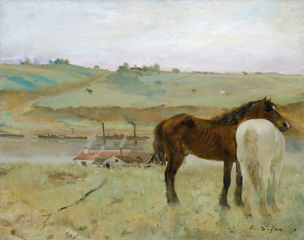 Репродукция картины 'Лошади на лугу' Дега Эдгар. Купить