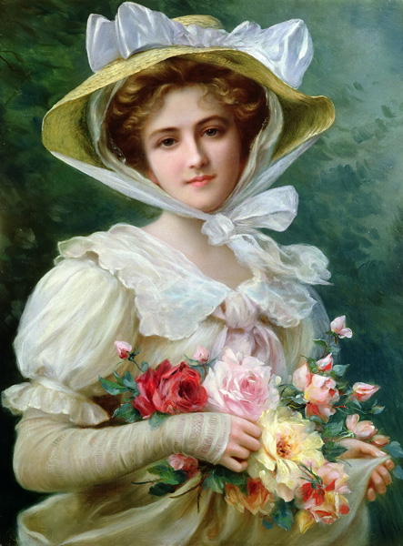 Репродукция картины 'Элегантная дама с букетом роз' Вернон Эмиль. Купить