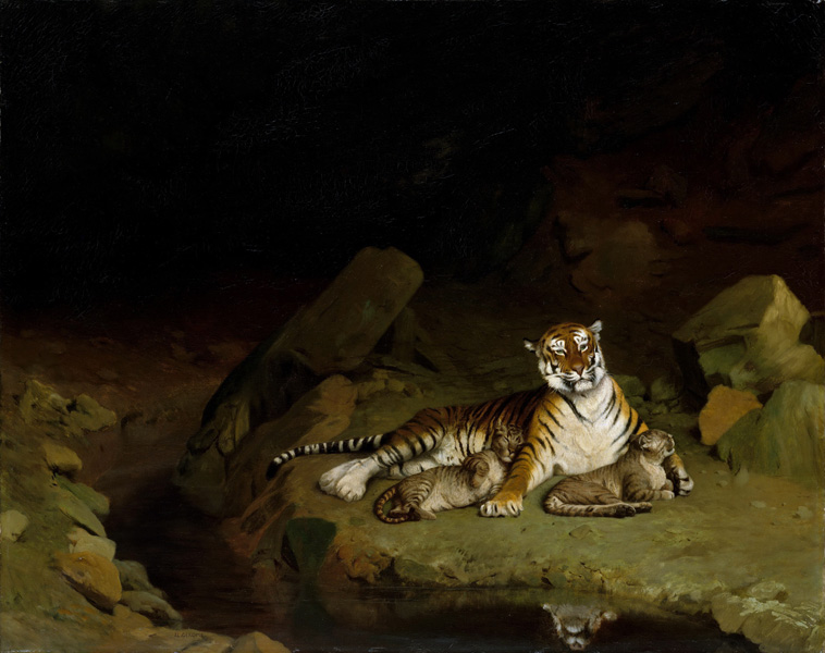 Репродукция картины 'Тигр с тигрятами' Жером Жан-Леон. Купить