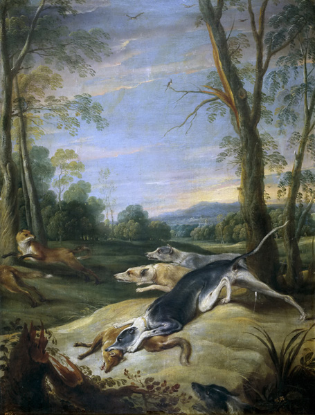 Репродукция картины 'Собаки, преследующие лисиц' Снейдерс Франс. Купить