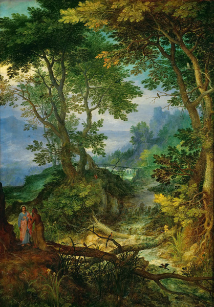 Репродукция картины 'Скалистый пейзаж с искушением Христа' Брейгель Ян (Старший). Купить