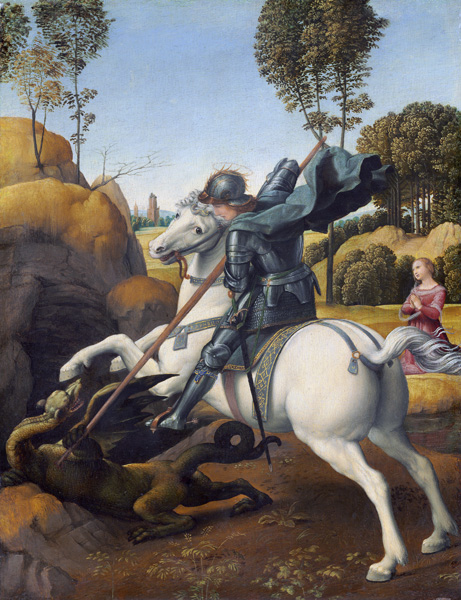 Репродукция картины 'Святой Георгий и дракон' Рафаэль Санти. Купить