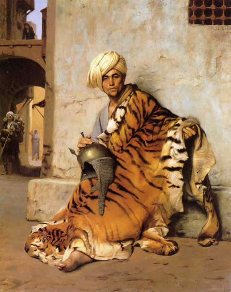 Репродукция картины 'Араб с тигровой шкурой' Делакруа Эжен. Купить