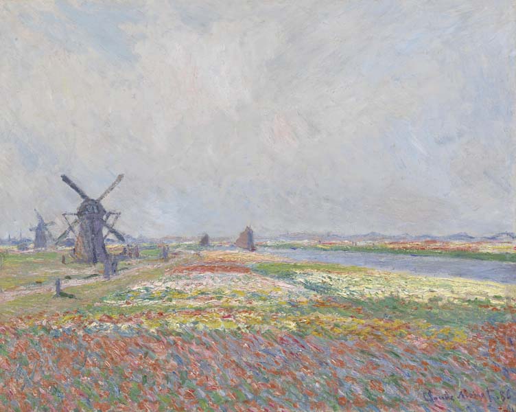Репродукция картины 'Поля цветов и ветряные мельницы близ Лейдена' Моне Клод. Купить