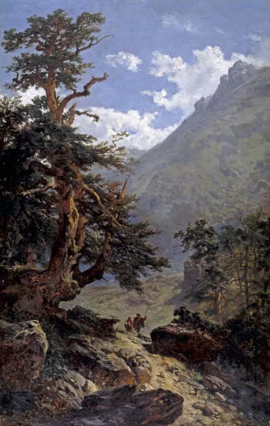 Репродукция картины 'Путники в горном пейзаже' Де Хас Карлос. Купить