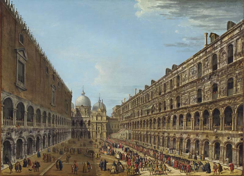 Репродукция картины 'Шествие во дворе Дворца дожей в Венеции' Джоли Антонио. Купить