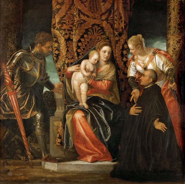 Репродукция картины 'Мадонна с Младенцем со святым Юстинианом и бенедиктенцем' Веронезе Паоло. Купить