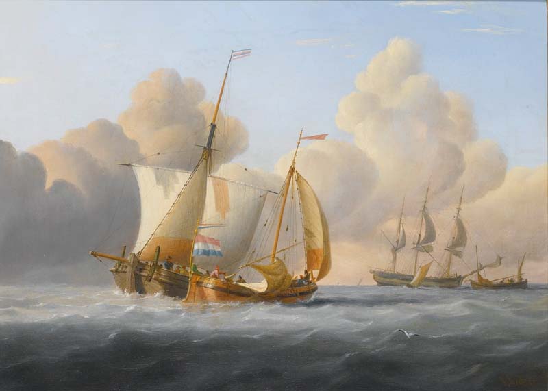 Репродукция картины 'Голландские прибрежные торговцы обменивались новостями на море' Уолтер Джозеф. Купить