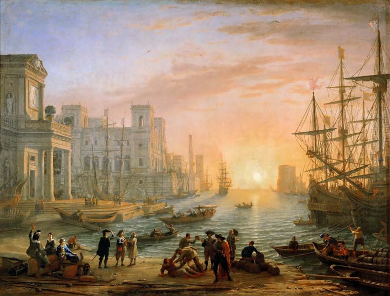 Репродукция картины 'Морская гавань при закате дня' Лоррен Клод. Купить
