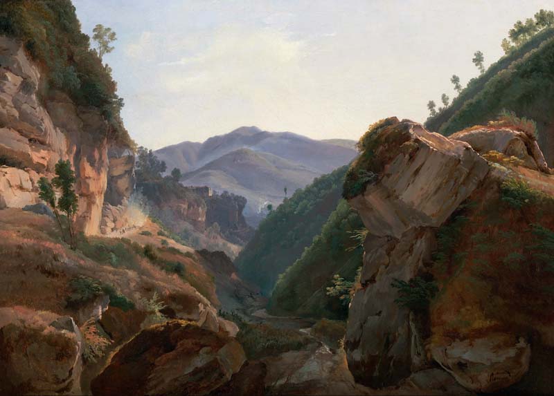 Репродукция картины 'Скалистый пейзаж с дорогой в Неаполь' Ремонд Жан Чарльз Джозеф. Купить