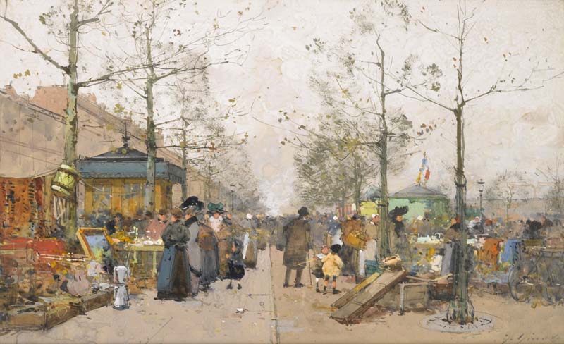 Репродукция картины 'Париж, толкучий рынок, бульвар Ришар-Ленуар' Эжен Гальен - Лалу. Купить