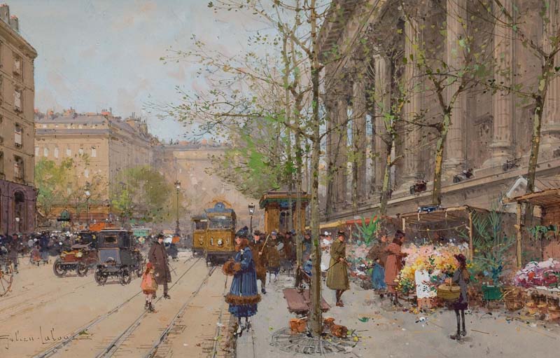 Репродукция картины 'Цветочный рынок на площади Мадлен' Эжен Гальен - Лалу. Купить