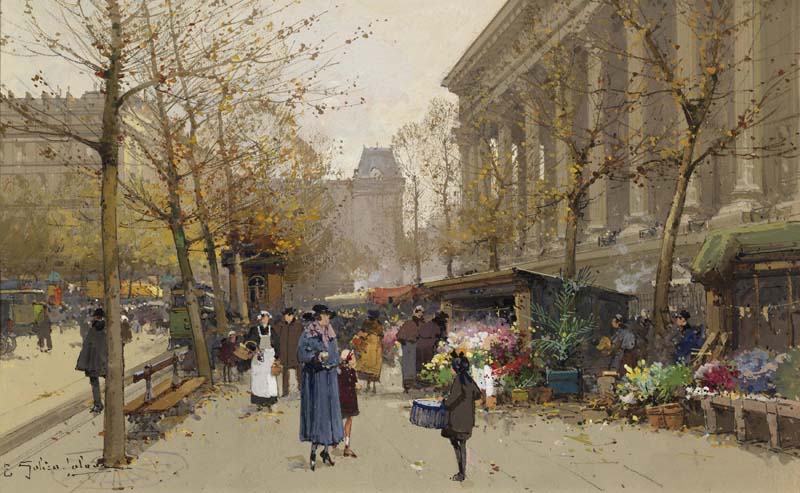 Репродукция картины 'Цветочный рынок на Маделайне' Эжен Гальен - Лалу. Купить