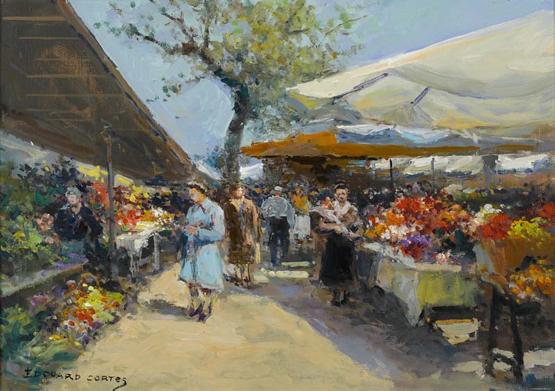Репродукция картины 'Цветочный рынок II' Кортес Эдуард. Купить