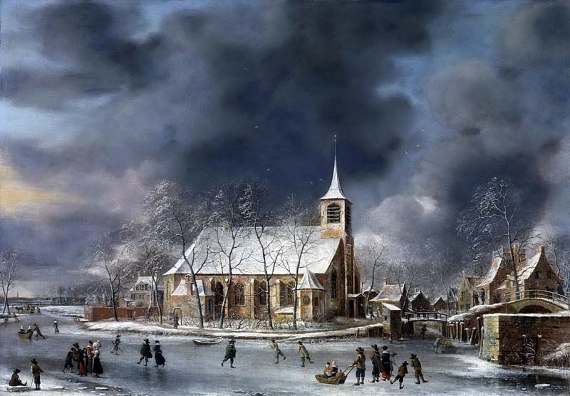 Репродукция картины 'Вид на церковный замок зимой' Бирштратен Ян. Купить
