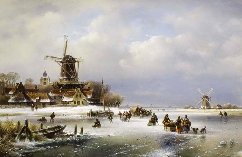 Репродукция картины 'Селяне на замерзшей реке' Кляйн Людовик Йоханнес. Купить