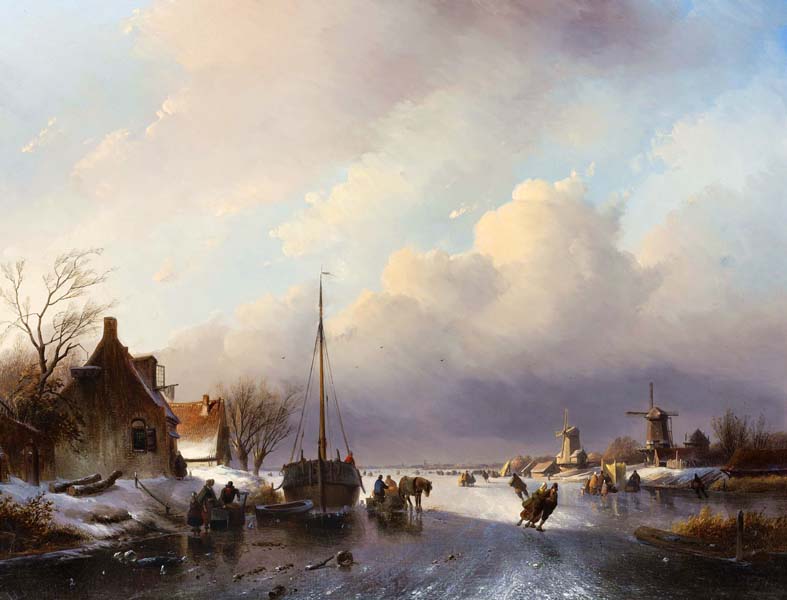 Репродукция картины 'Зимний пейзаж с фигуристами II' Спохлер Ян Якоб. Купить