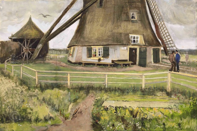 Репродукция картины 'Ветряная мельница близ Гааги' Ван Гог Винсент. Купить