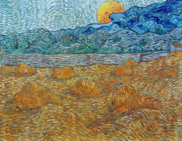 Репродукция картины 'Вечерний пейзаж с восходящей луной' Ван Гог Винсент. Купить