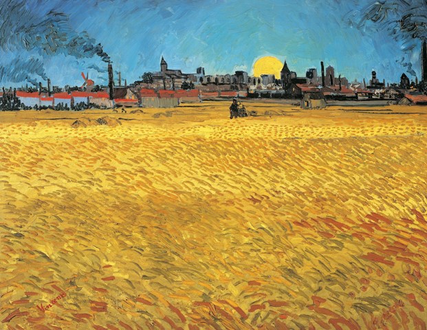 Репродукция картины 'Летний вечер, хлебное поле с заходящим солнцем' Ван Гог Винсент. Купить