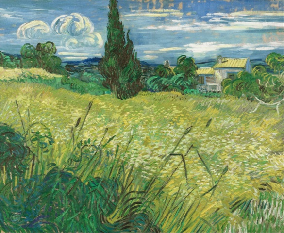 Репродукция картины 'Поле с зеленой пшеницей и кипарисом.' Ван Гог Винсент. Купить