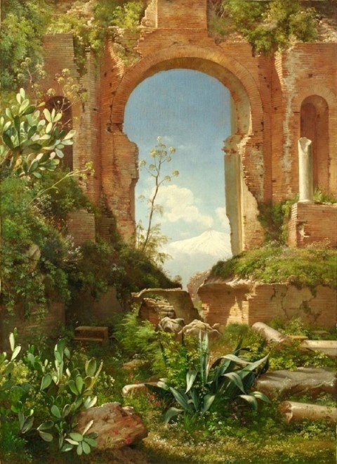 Репродукция картины 'Вид на руины на горе Этна' Аагард Карл Фредерик. Купить