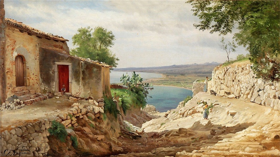 Репродукция картины 'Прибрежный пейзаж от Таормины в Сицилии' Аагард Карл Фредерик. Купить