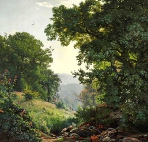 Репродукция картины 'Холмистый пейзаж со старыми дубами' Аагард Карл Фредерик. Купить