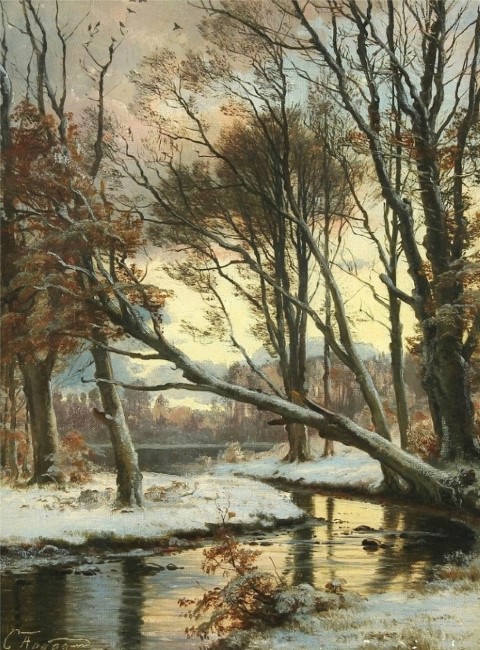 Репродукция картины 'Зимний день в Меллеоне (Мельничный ручей)' Аагард Карл Фредерик. Купить