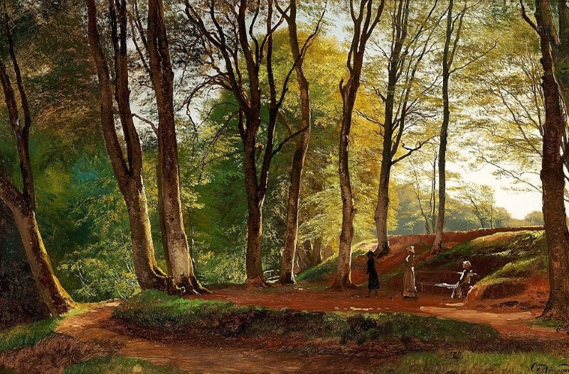 Репродукция картины 'Летний день в Себю-Скове с тремя молодыми леди, прогуливающимися' Аагард Карл Фредерик. Купить
