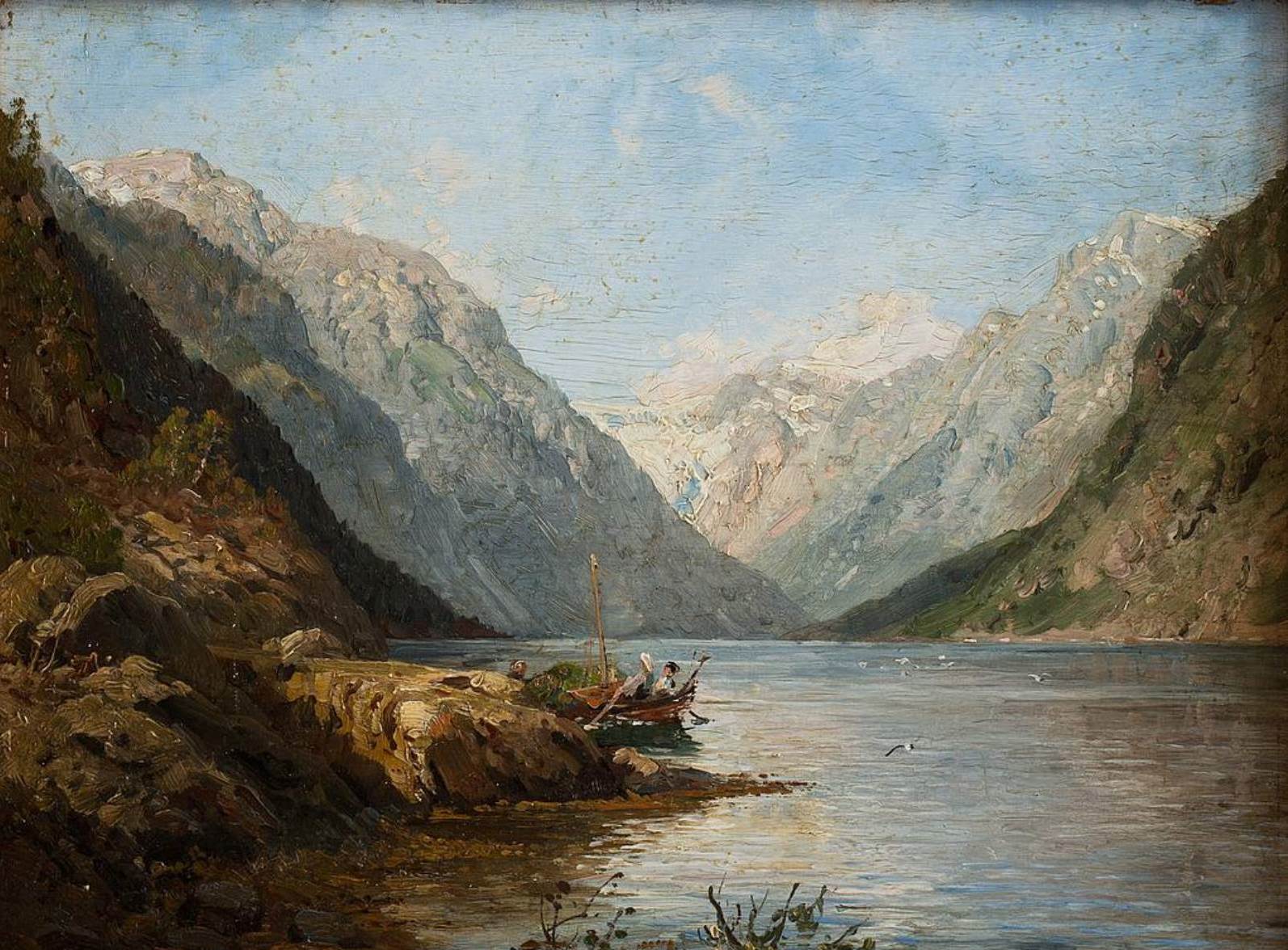 Репродукция картины 'Пейзаж с лодкой' Аскевольд Андерс Монсен. Купить