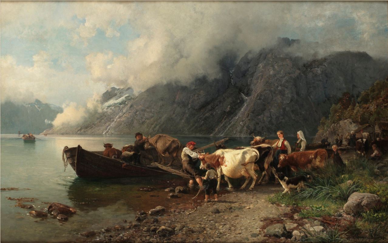 Репродукция картины 'Пейзаж фьорда с крупным рогатым скотом' Аскевольд Андерс Монсен. Купить