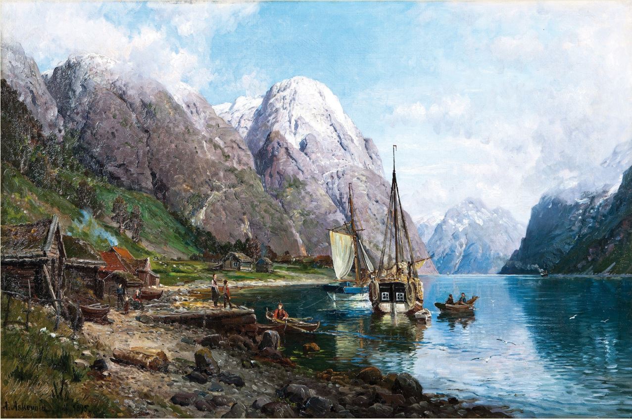 Репродукция картины 'Порт в Согнефьорд' Аскевольд Андерс Монсен. Купить