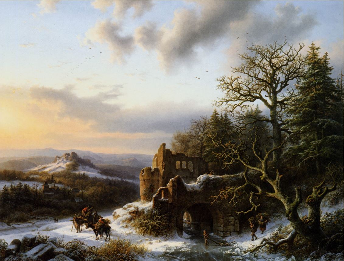 Репродукция картины 'Зимний ландшафт с руинами' Коеккоек Баренд Корнелиус. Купить