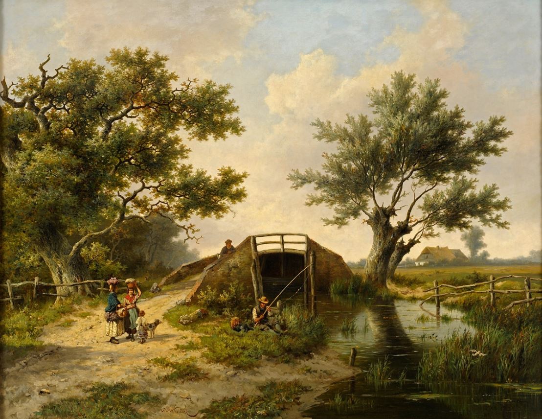 Репродукция картины 'Речной пейзаж с рыбаками' Коеккоек Баренд Корнелиус. Купить