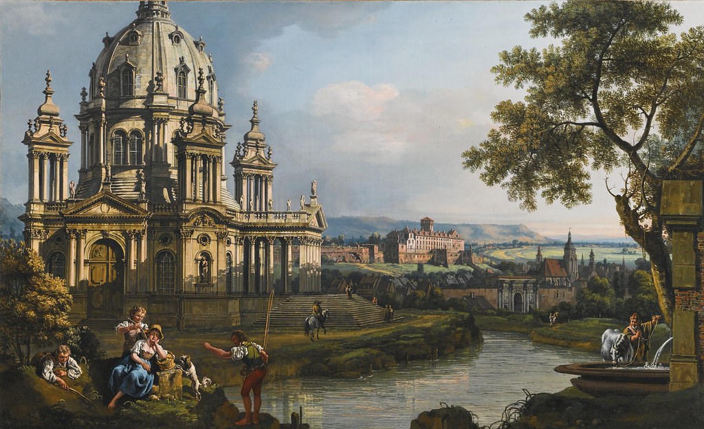 Репродукция картины 'Варшава, пейзаж реки с церковью' Беллотто Бернардо. Купить